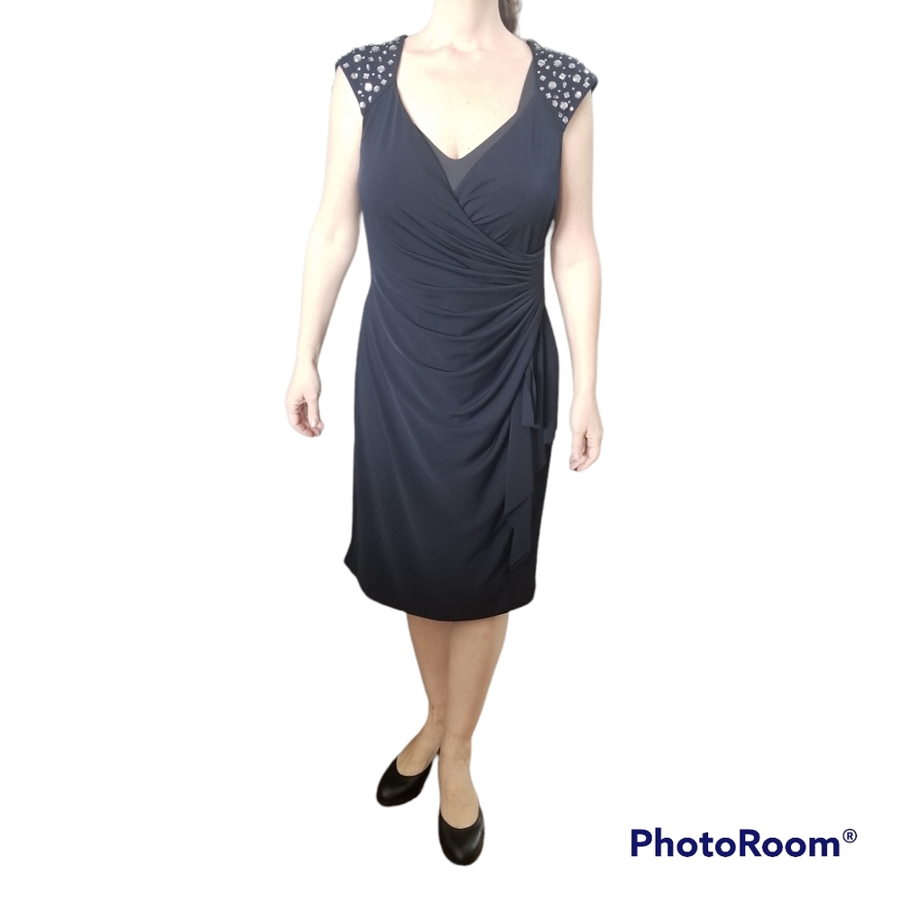 (12) Maggie London Fancy Formal Black Tie Dress Rhinestone Embellished Beaded